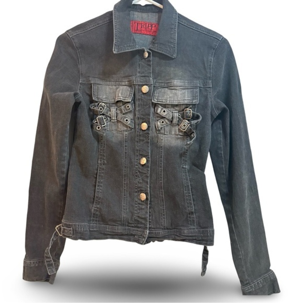 Tripp NYC Denim Bondage Black Jacket Goth Punk Daang Goodman Womens Small